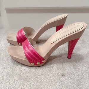 Casadei Pink Croc-Embossed High Heel Mules – Size 38 – Made in Italy